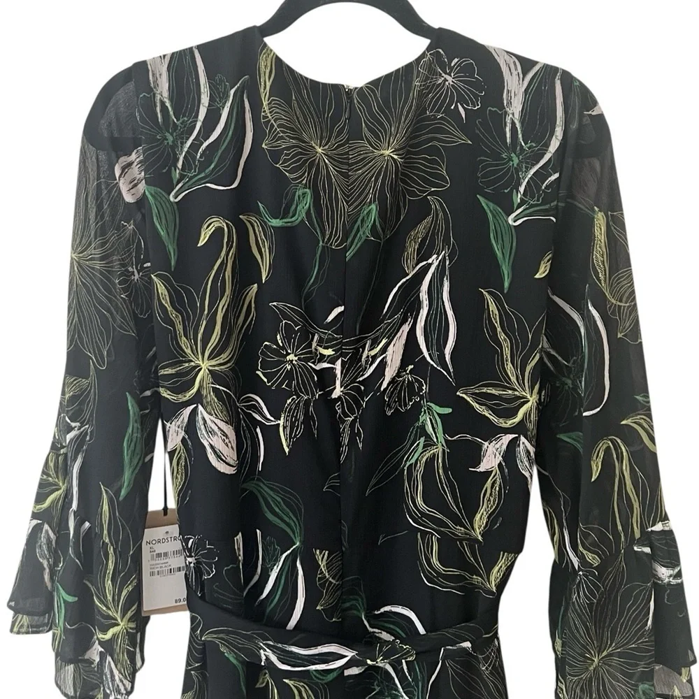 Halogen Black Floral Ruffle Minidress Rich Black NWT XL